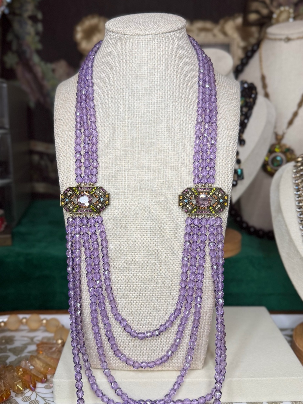 Heidi Daus Swarovski Lavender Multi-Strand Crystal Necklace Gorgeous Statement